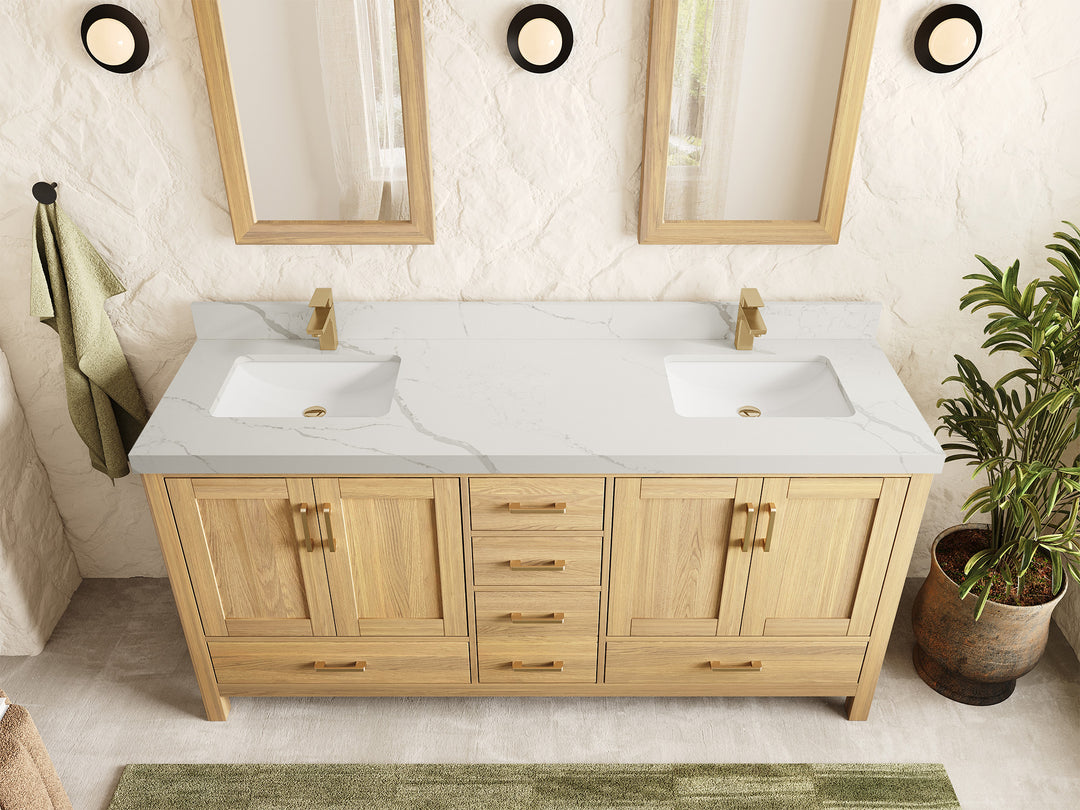 Malibu White Oak 72 in. W x 22 in. D Double Sink Bathroom Vanity
