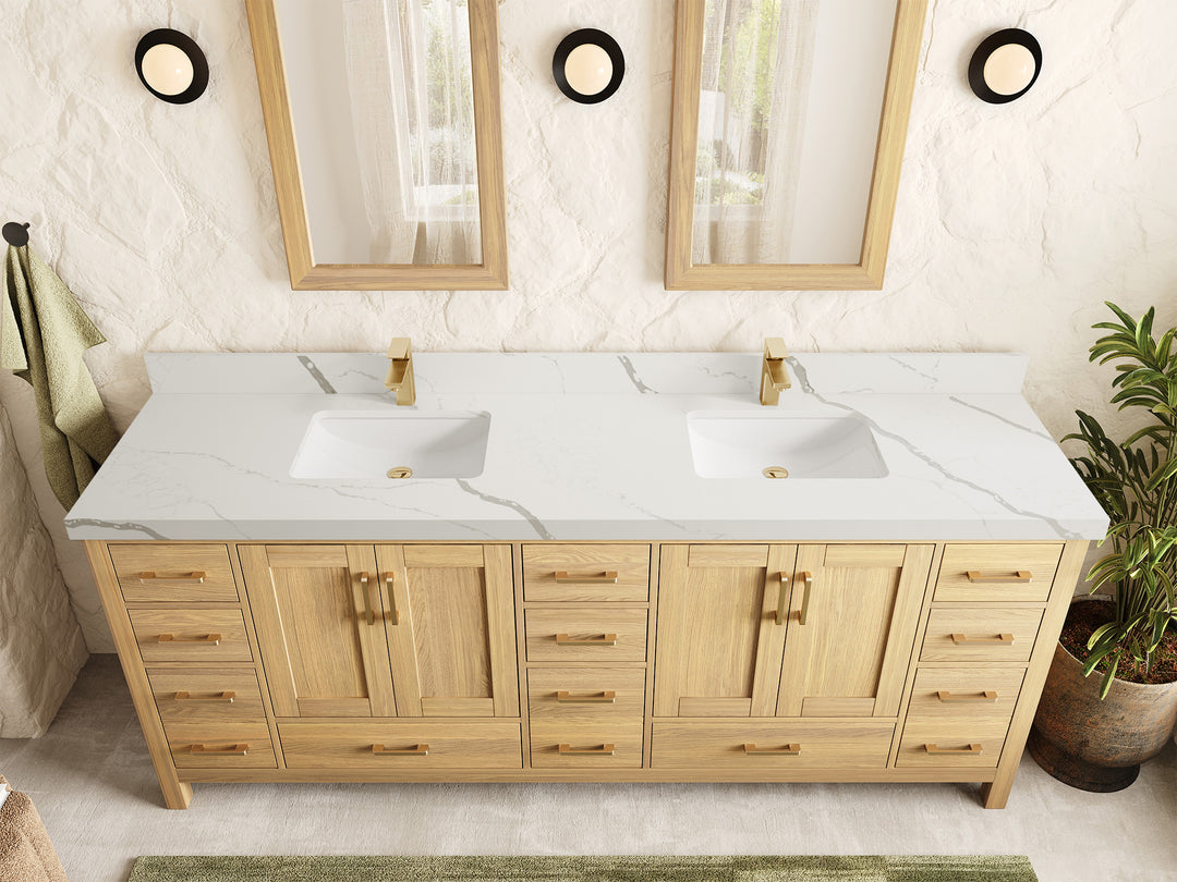 Malibu White Oak 84 in. W x 22 in. D Double Sink Bathroom Vanity