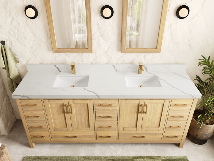 Malibu White Oak 84 in. W x 22 in. D Double Sink Bathroom Vanity - photo 11