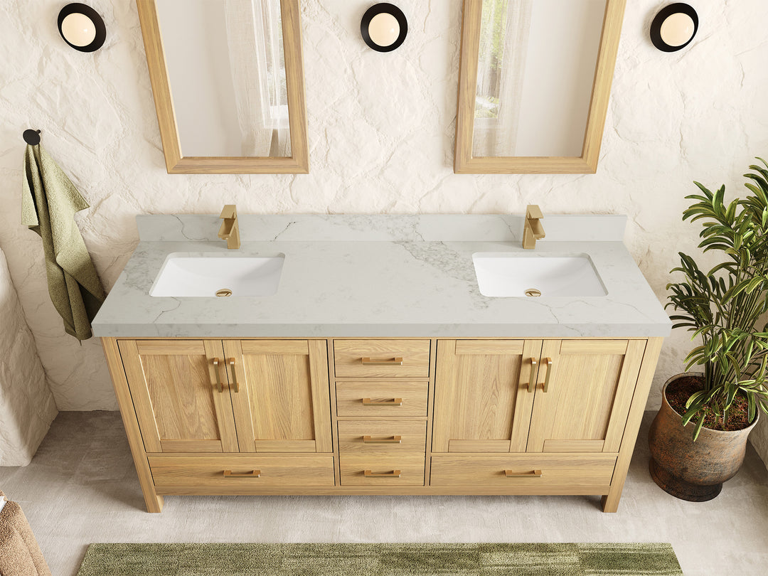 Malibu White Oak 72 in. W x 22 in. D Double Sink Bathroom Vanity