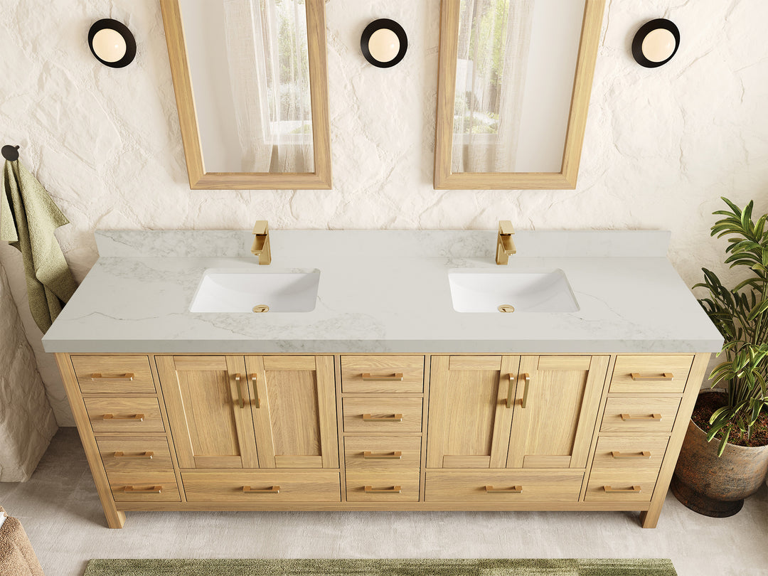 Malibu White Oak 84 in. W x 22 in. D Double Sink Bathroom Vanity