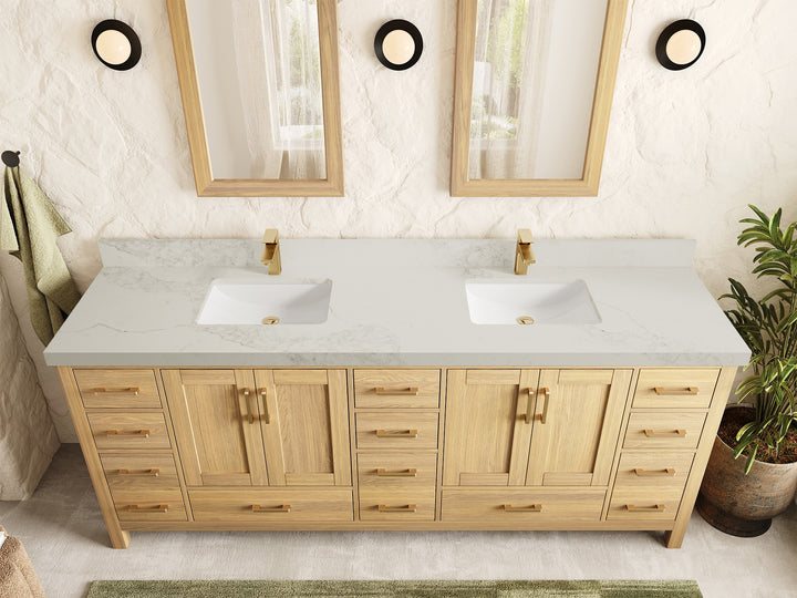 Malibu White Oak 84 in. W x 22 in. D Double Sink Bathroom Vanity - photo 12