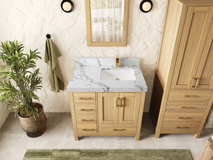 Malibu White Oak 36 in. W x 22 in. D Right Offset Sink Bathroom Vanity - photo 11