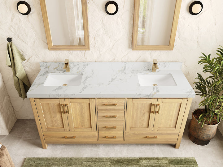 Malibu White Oak 72 in. W x 22 in. D Double Sink Bathroom Vanity - photo 13
