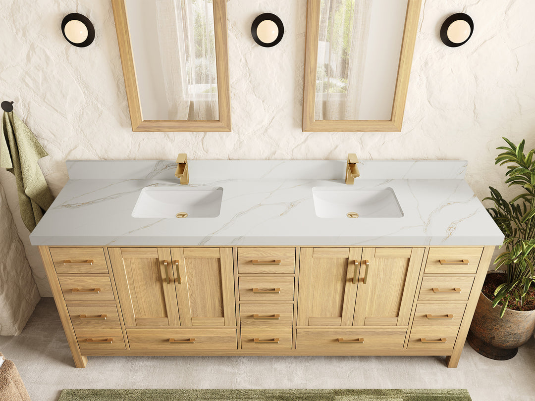 Malibu White Oak 84 in. W x 22 in. D Double Sink Bathroom Vanity
