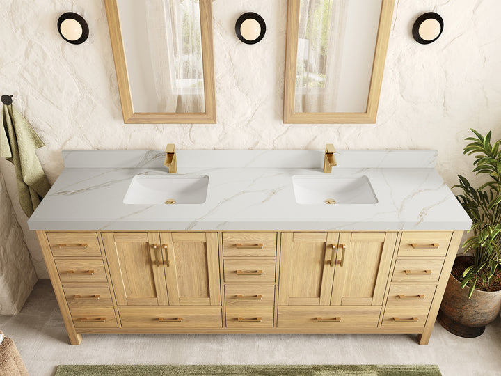 Malibu White Oak 84 in. W x 22 in. D Double Sink Bathroom Vanity - photo 14