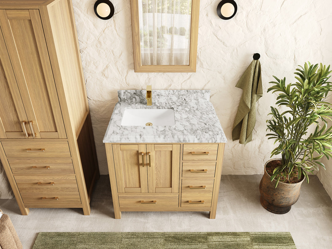 Malibu White Oak 36 in. W x 22 in. D Left Offset Sink Bathroom Vanity
