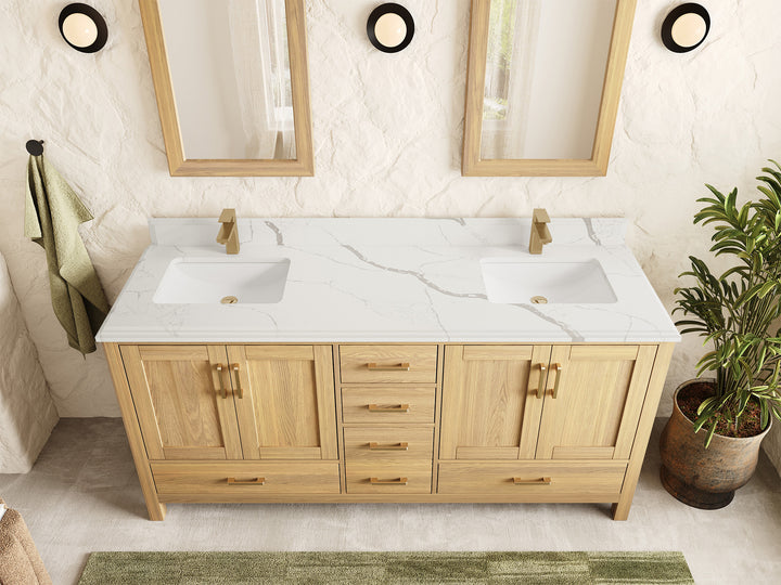 Malibu White Oak 72 in. W x 22 in. D Double Sink Bathroom Vanity - photo 15