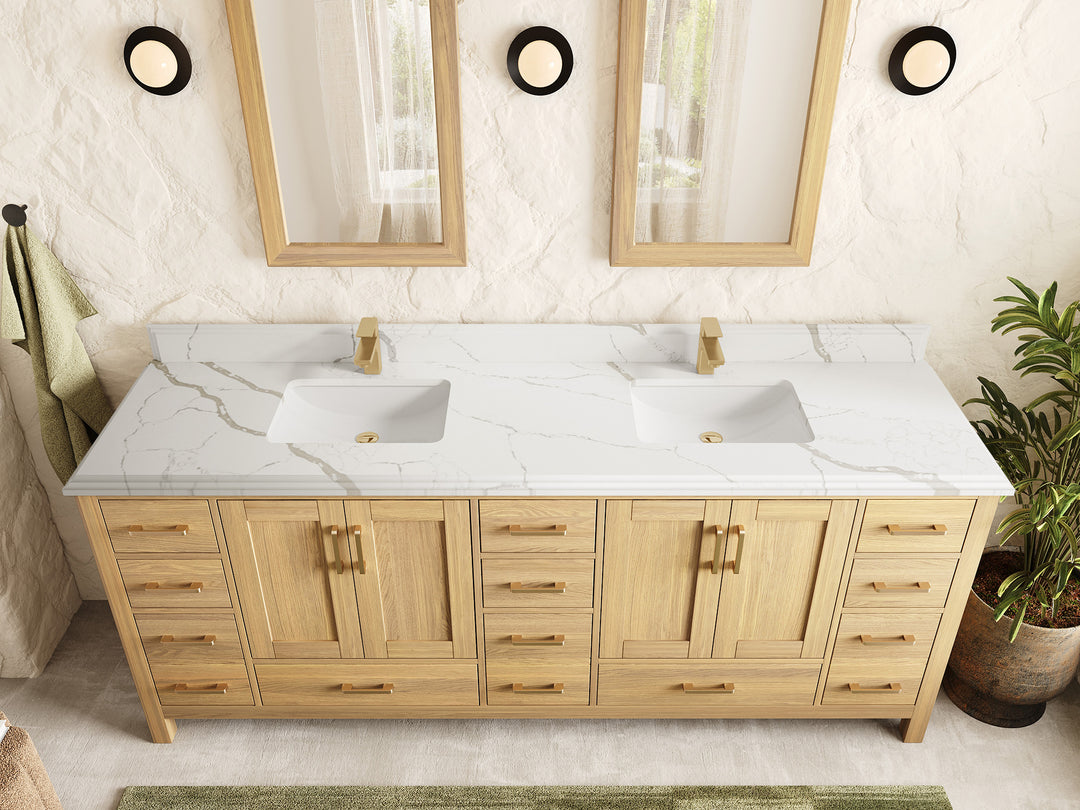 Malibu White Oak 84 in. W x 22 in. D Double Sink Bathroom Vanity