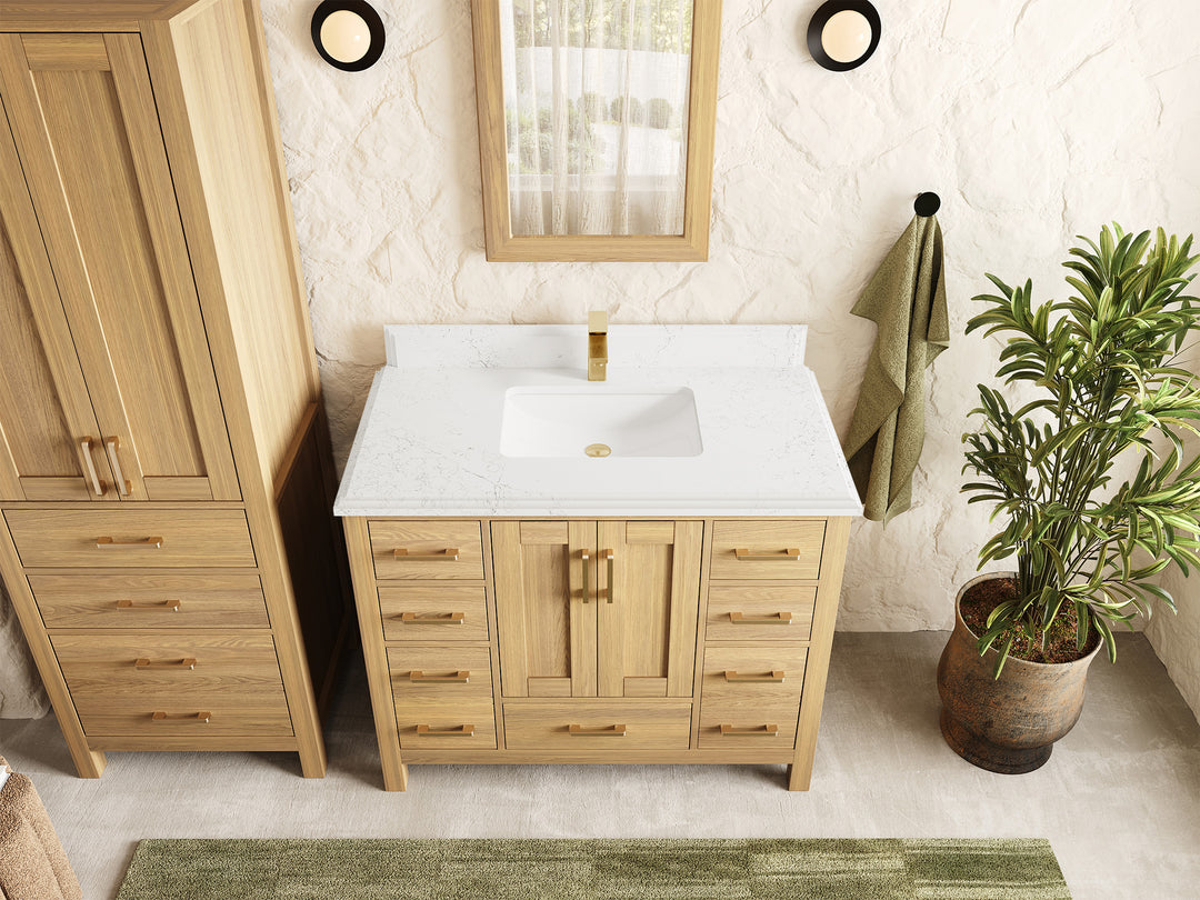 Malibu White Oak 42 in. W x 22 in. D Single Sink Bathroom Vanity