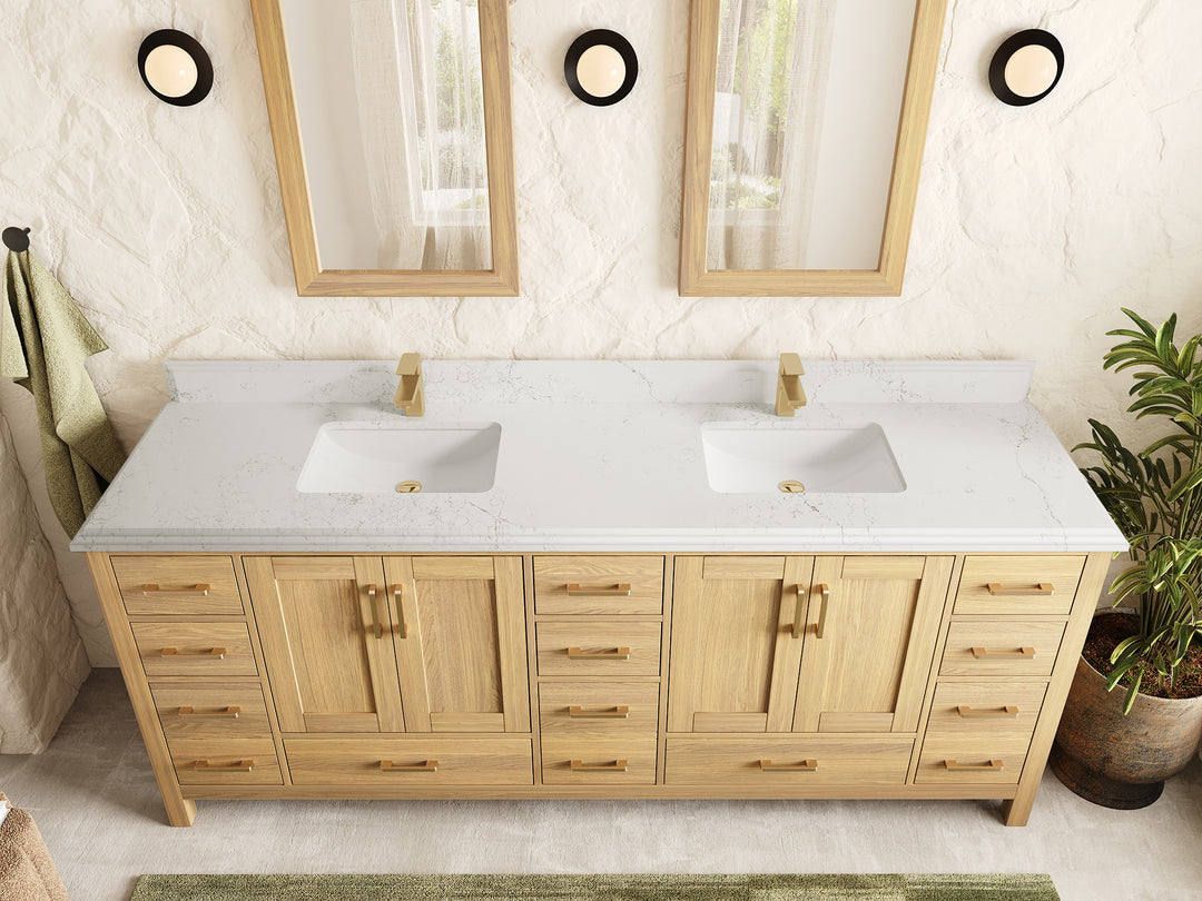 Malibu White Oak 84 in. W x 22 in. D Double Sink Bathroom Vanity