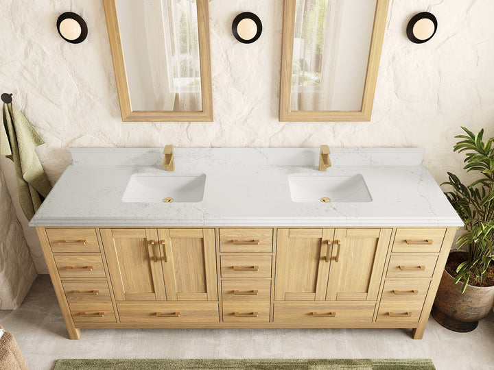 Malibu White Oak 84 in. W x 22 in. D Double Sink Bathroom Vanity - photo 16