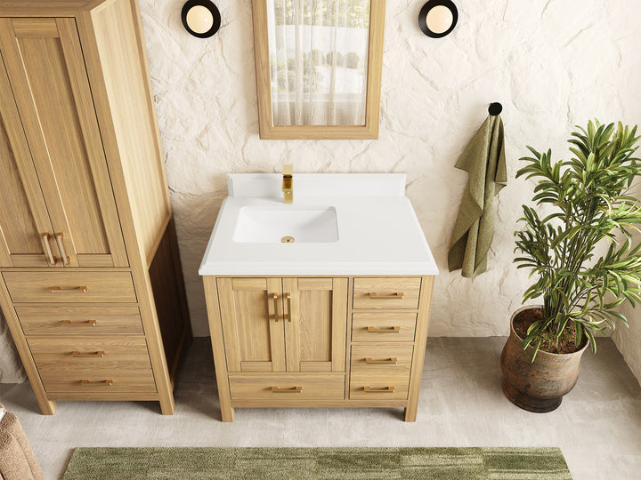 Malibu White Oak 36 in. W x 22 in. D Left Offset Sink Bathroom Vanity - photo 18