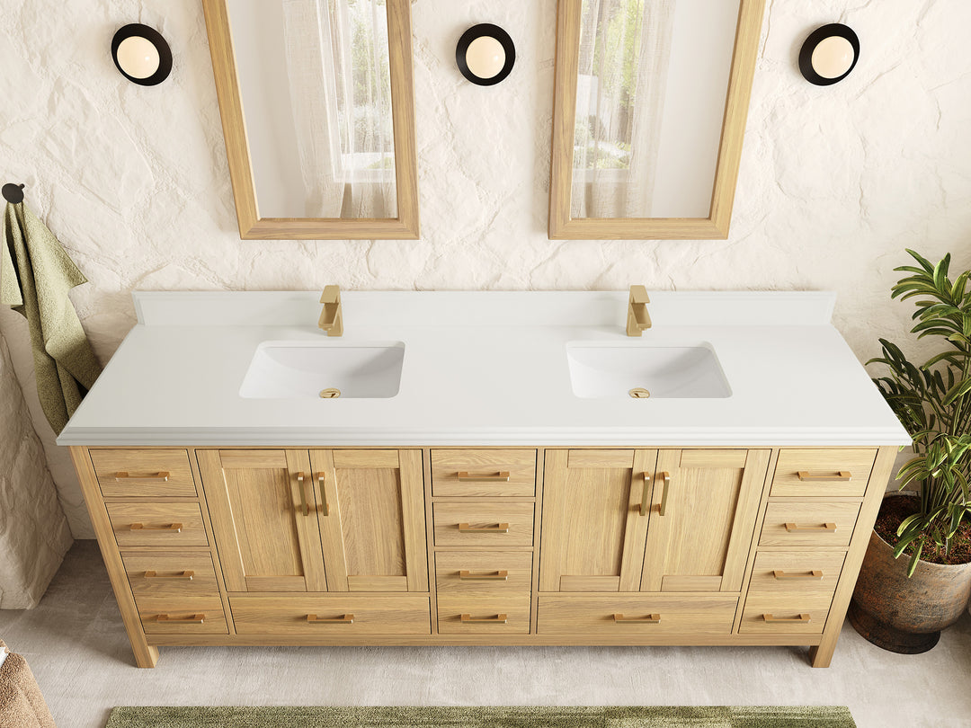 Malibu White Oak 84 in. W x 22 in. D Double Sink Bathroom Vanity