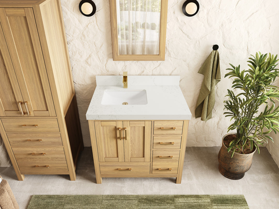 Malibu White Oak 36 in. W x 22 in. D Left Offset Sink Bathroom Vanity
