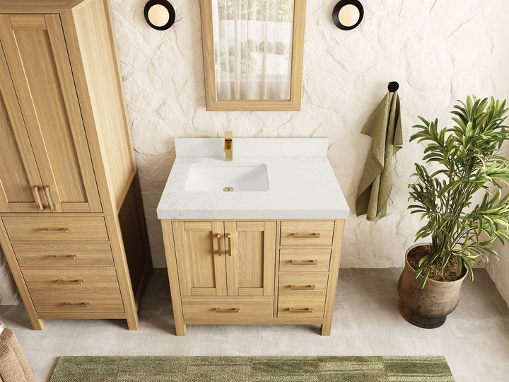 Malibu White Oak 36 in. W x 22 in. D Left Offset Sink Bathroom Vanity - photo 19