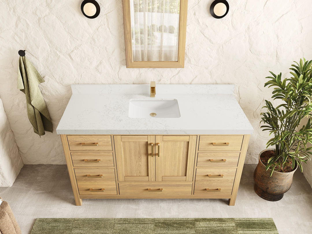 Malibu White Oak 60 in. W x 22 in. D Single Sink Bathroom Vanity