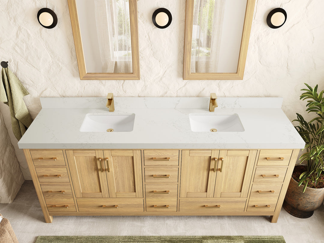 Malibu White Oak 84 in. W x 22 in. D Double Sink Bathroom Vanity
