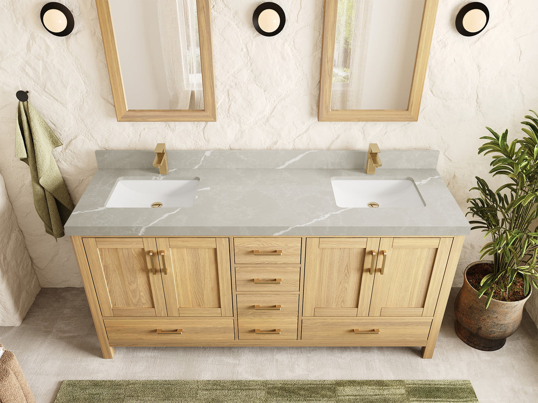Malibu White Oak 72 in. W x 22 in. D Double Sink Bathroom Vanity