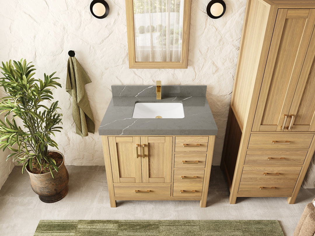 Malibu White Oak 36 in. W x 22 in. D Center Sink Bathroom Vanity