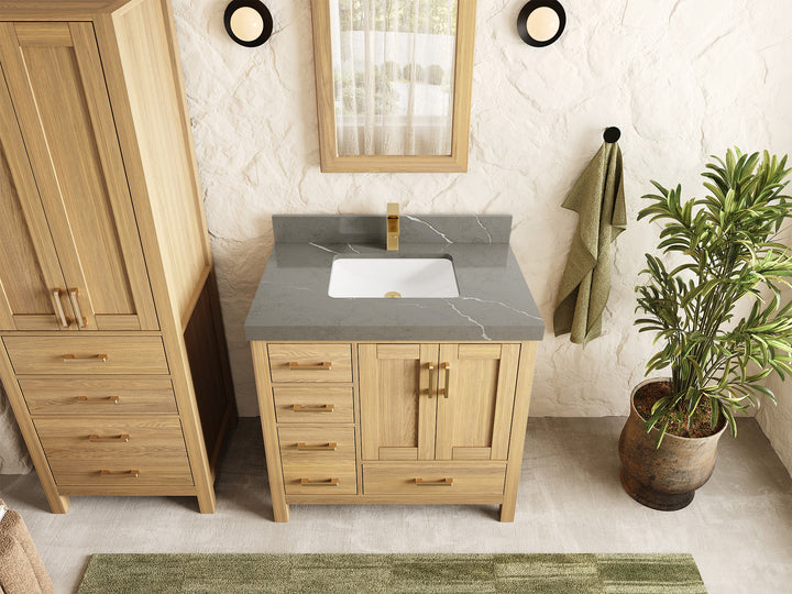 Malibu White Oak 36" W x 22" D Center Sink Bathroom Vanity - photo 12