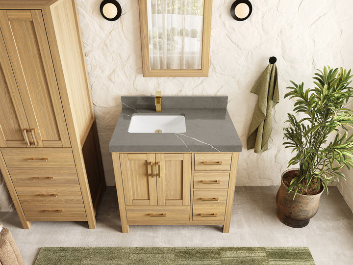 Malibu White Oak 36 in. W x 22 in. D Left Offset Sink Bathroom Vanity - photo 26