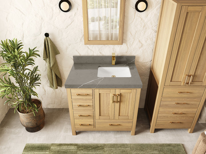 Malibu White Oak 36 in. W x 22 in. D Right Offset Sink Bathroom Vanity - photo 23