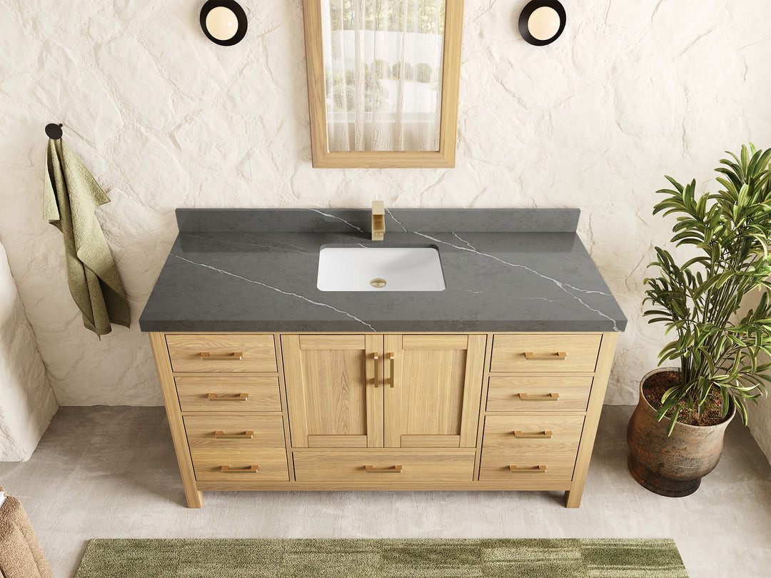 Malibu White Oak 60 in. W x 22 in. D Single Sink Bathroom Vanity