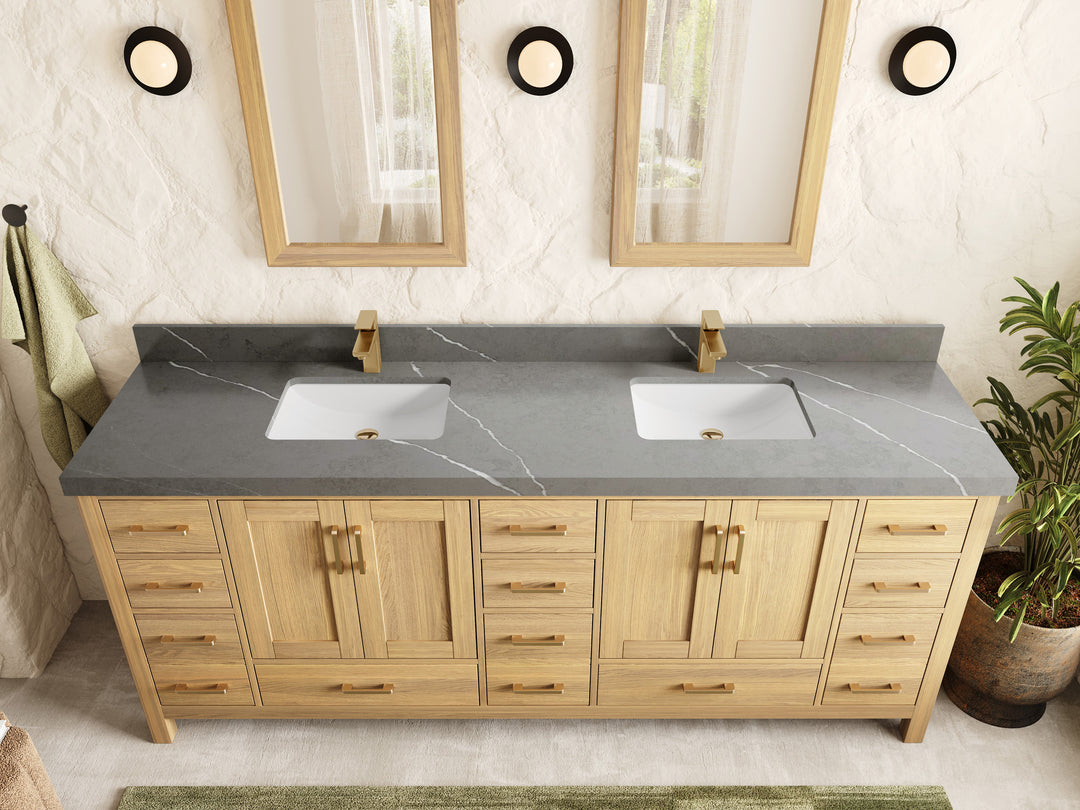 Malibu White Oak 84 in. W x 22 in. D Double Sink Bathroom Vanity