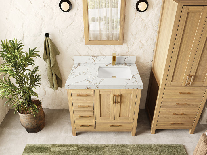 Malibu White Oak 36 in. W x 22 in. D Right Offset Sink Bathroom Vanity - photo 17