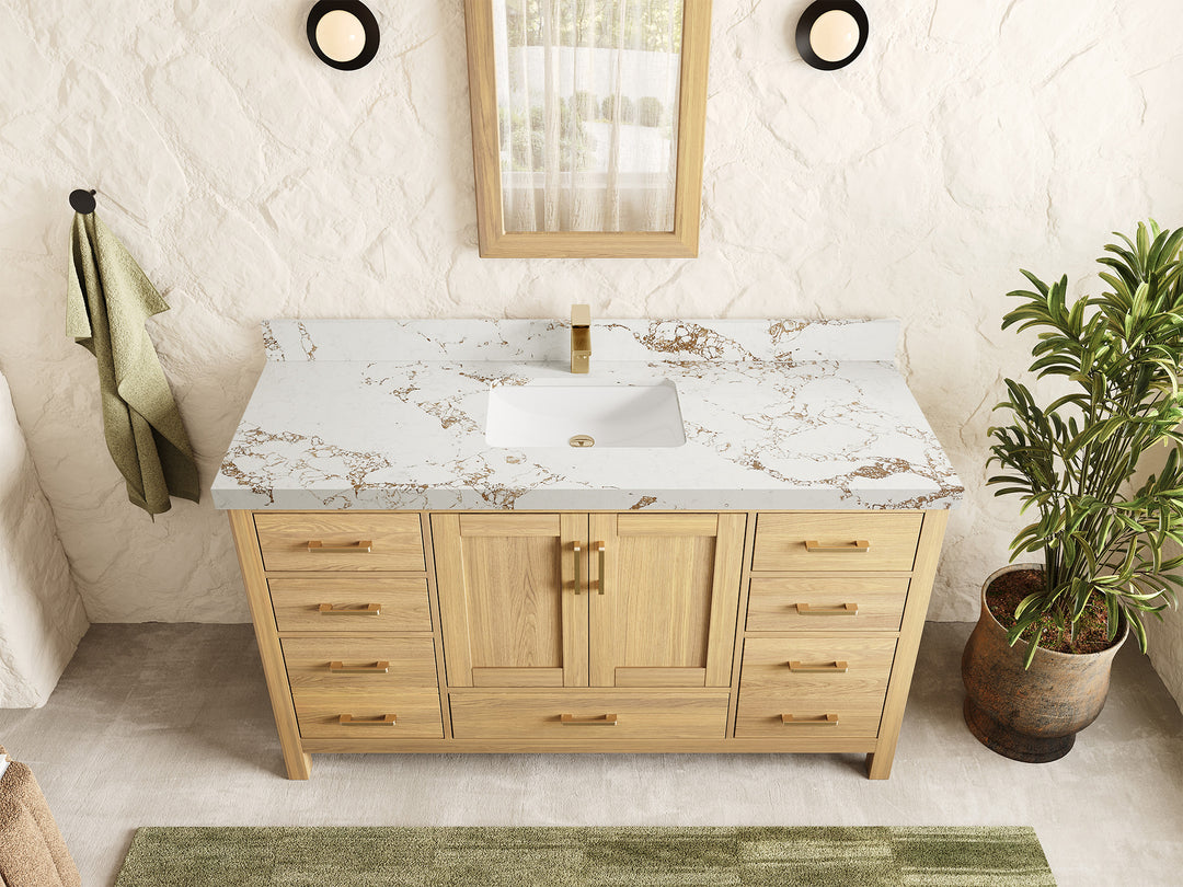 Malibu White Oak 60 in. W x 22 in. D Single Sink Bathroom Vanity