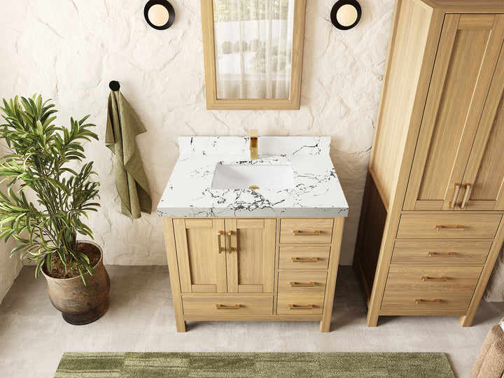 Malibu White Oak 36 in. W x 22 in. D Center Sink Bathroom Vanity - photo 22