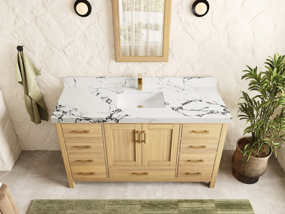 Malibu White Oak 60 in. W x 22 in. D Single Sink Bathroom Vanity