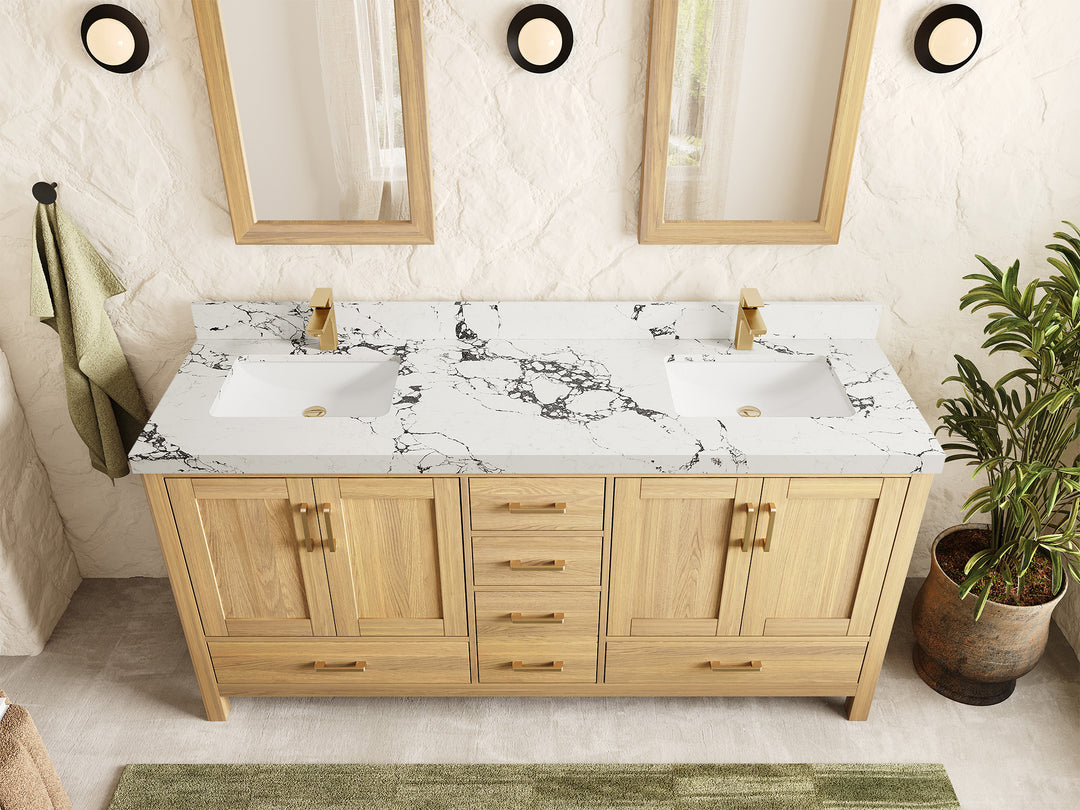 Malibu White Oak 72 in. W x 22 in. D Double Sink Bathroom Vanity