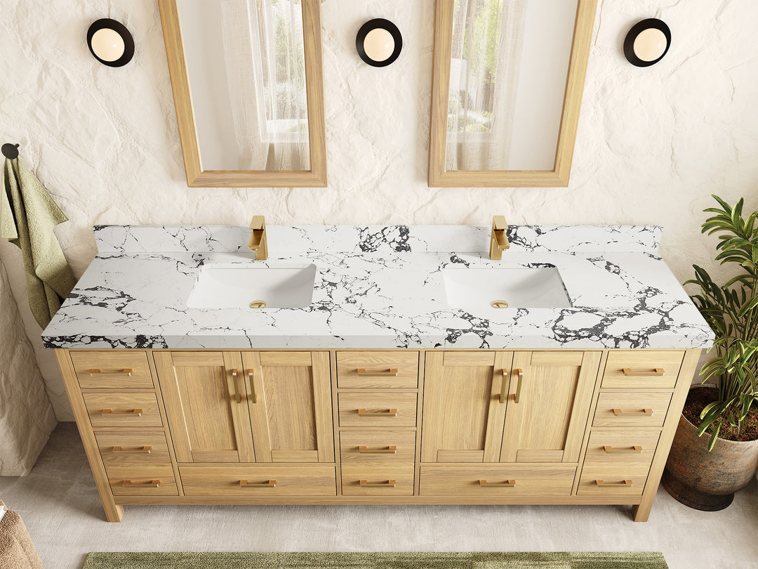 Malibu White Oak 84 in. W x 22 in. D Double Sink Bathroom Vanity
