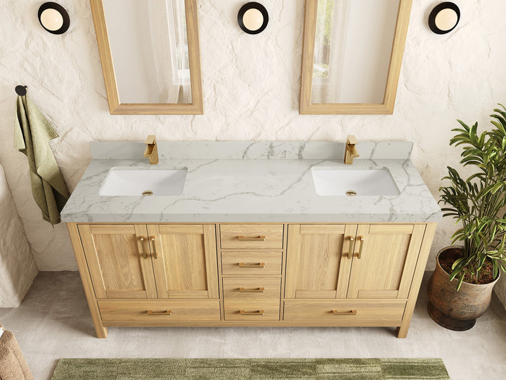 Malibu White Oak 72 in. W x 22 in. D Double Sink Bathroom Vanity - photo 24