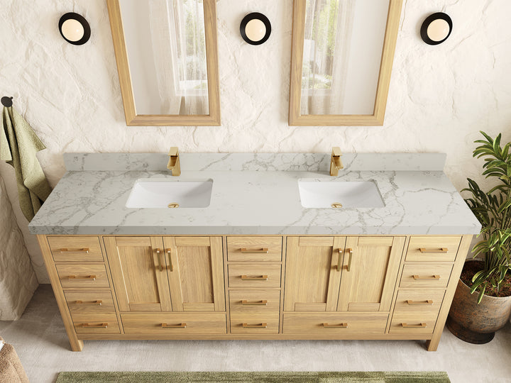 Malibu White Oak 84 in. W x 22 in. D Double Sink Bathroom Vanity - photo 24