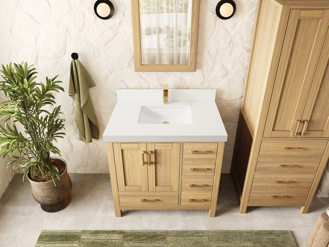 Malibu White Oak 36 in. W x 22 in. D Center Sink Bathroom Vanity