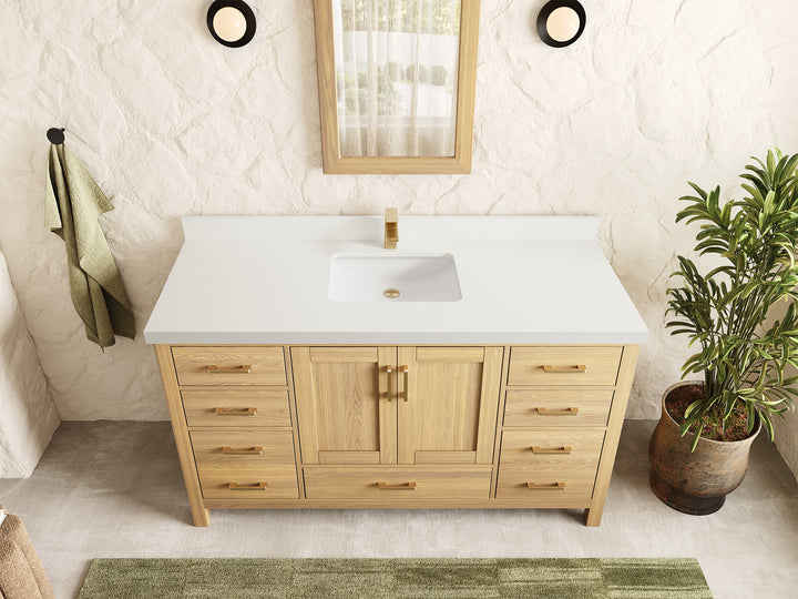 Malibu White Oak 60 in. W x 22 in. D Single Sink Bathroom Vanity - photo 25