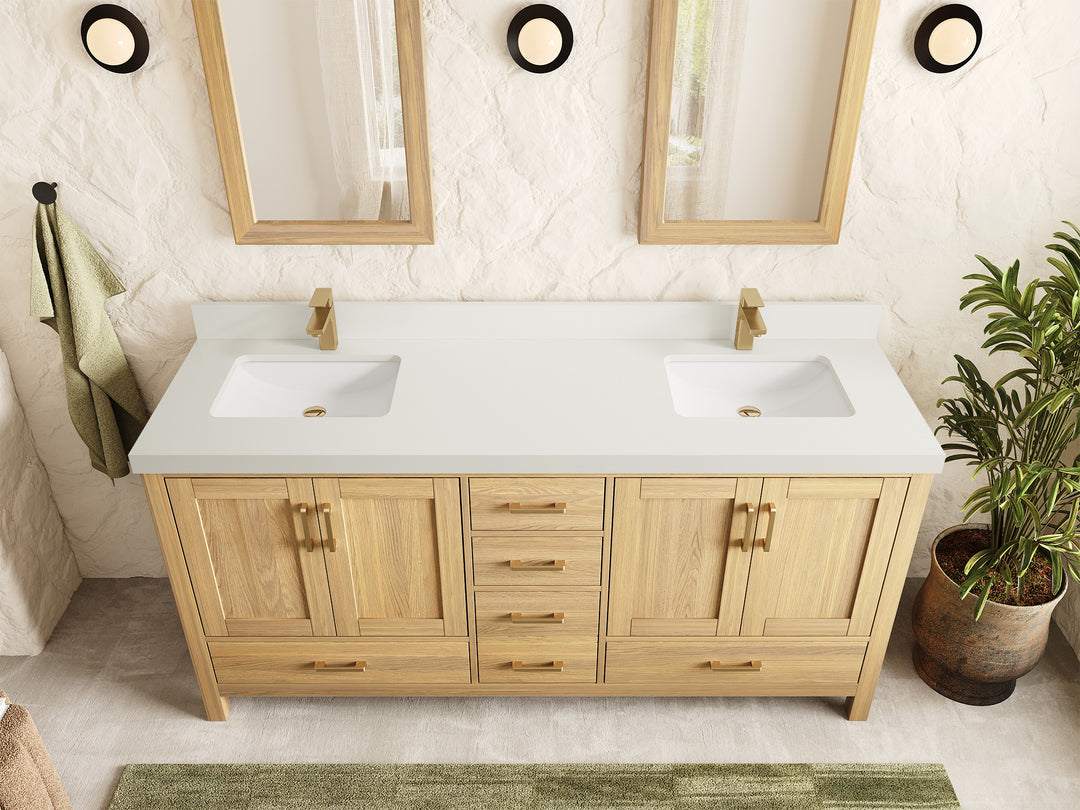 Malibu White Oak 72 in. W x 22 in. D Double Sink Bathroom Vanity