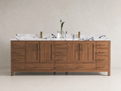 Malibu Teak Wood 96 in. W x 22 in. D Double Sink Bathroom Vanity