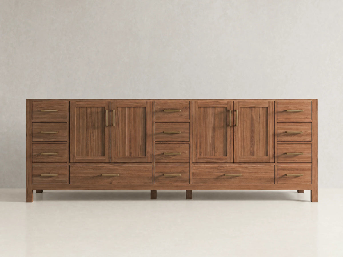 Malibu Teak Wood 96 in. W x 22 in. D Double Sink Bathroom Vanity