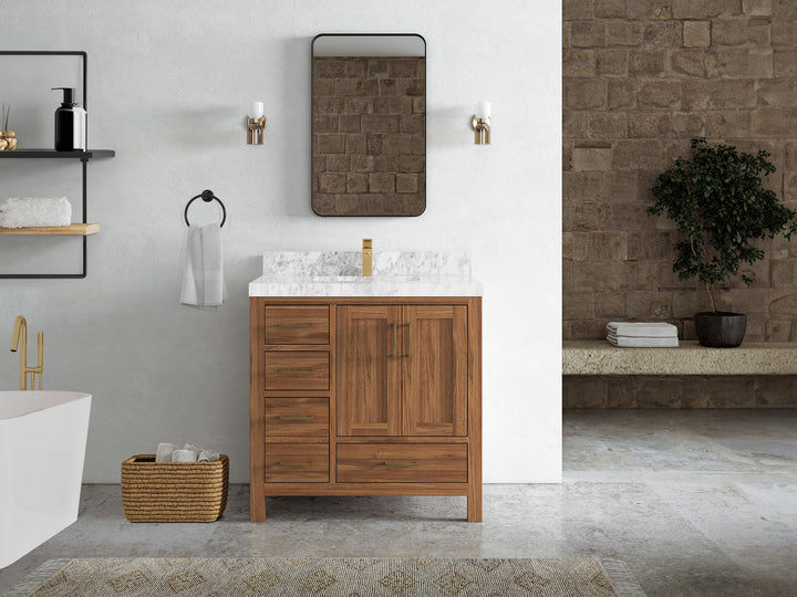 Malibu Teak Wood 36 in. W x 22 in. D Center Sink Bathroom Vanity - photo 23