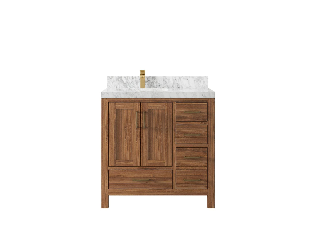 Malibu Teak Wood 36 in. W x 22 in. D Left Offset Sink Bathroom Vanity
