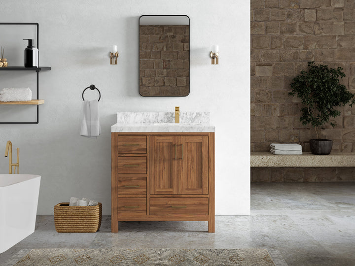 Malibu Teak Wood 36 in. W x 22 in. D Right Offset Sink Bathroom Vanity - photo 27