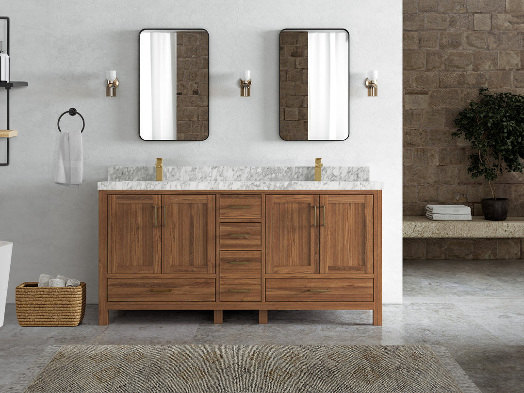 Malibu Teak Wood 72 in. W x 22 in. D Double Sink Bathroom Vanity