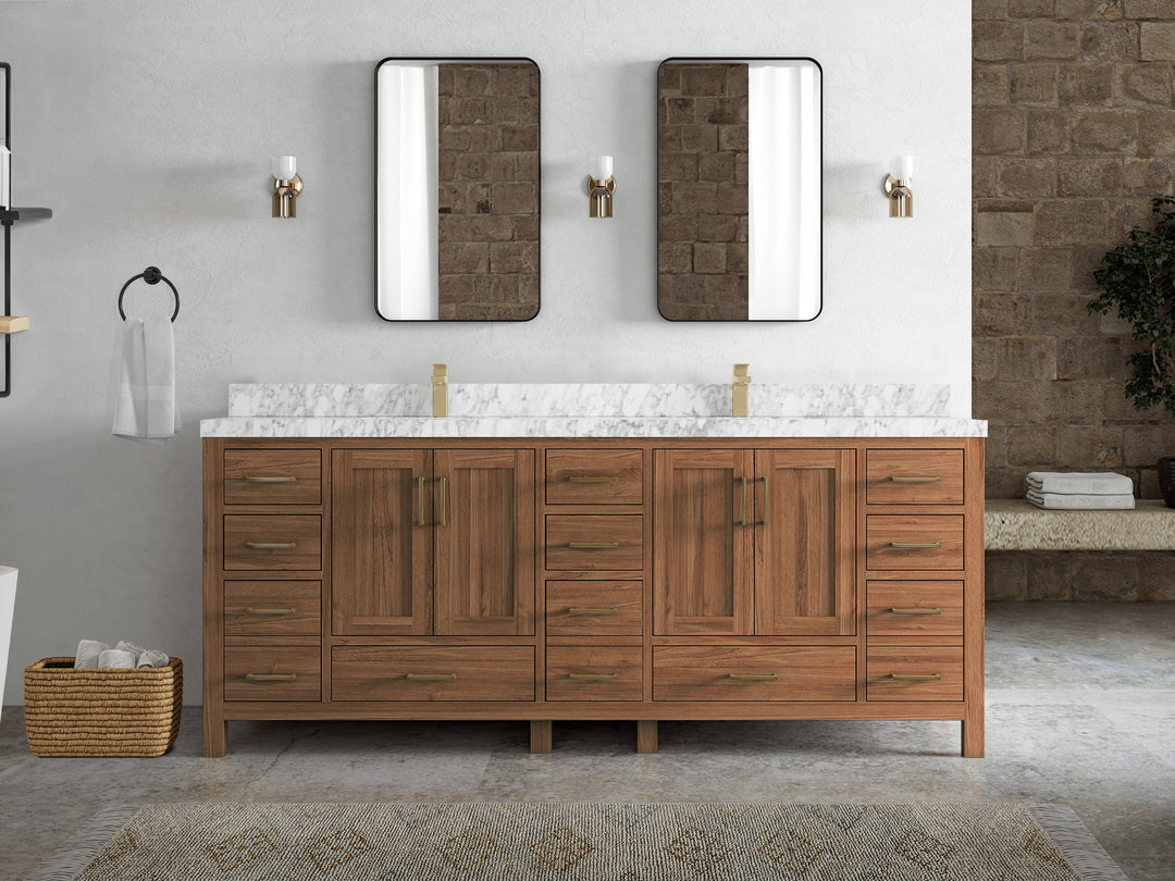 Malibu Teak Wood 84 in. W x 22 in. D Double Sink Bathroom Vanity