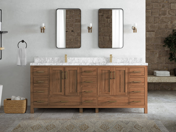 Malibu Teak Wood 84 in. W x 22 in. D Double Sink Bathroom Vanity - photo 24