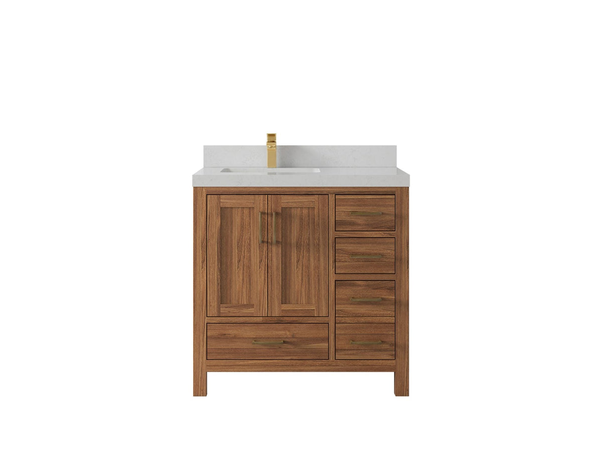 Malibu Teak Wood 36 in. W x 22 in. D Left Offset Sink Bathroom Vanity
