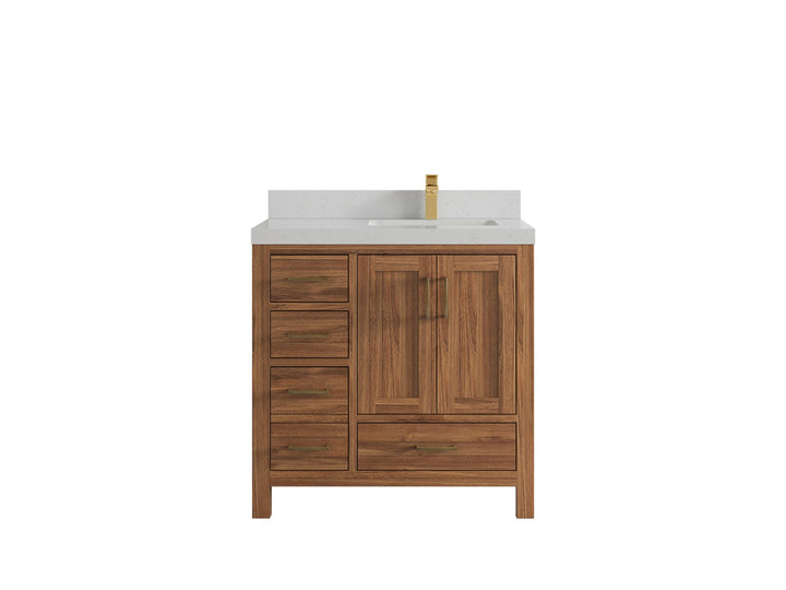 Malibu Teak Wood 36 in. W x 22 in. D Right Offset Sink Bathroom Vanity - photo 28